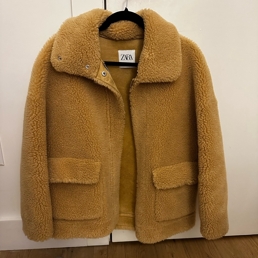 Zara Shearling Teddy Faux Fur Zip Jacket Small Very Good condition